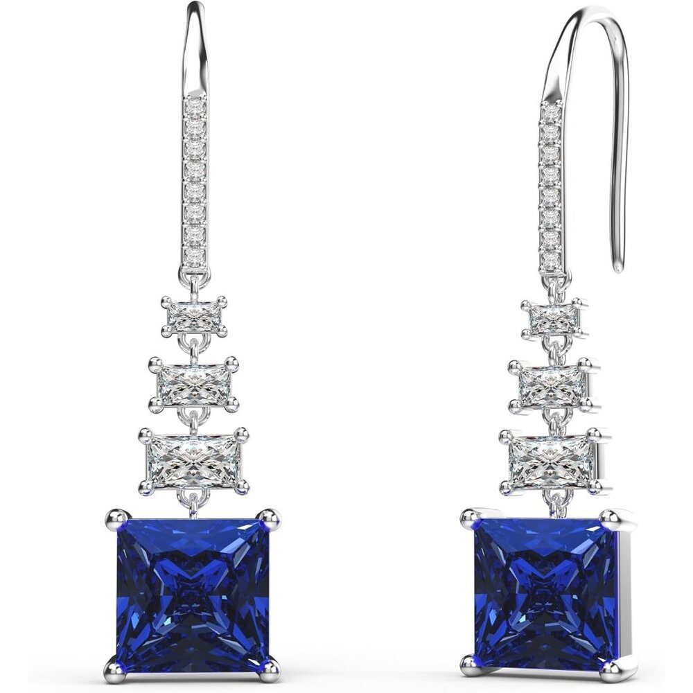 Women Silver Square Princess Cut Cubic Zirconia DropDangle Hypoallergen Earrings